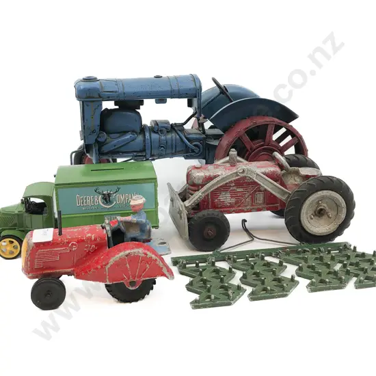Three Vintage Tractor Toys and Together with Money Box