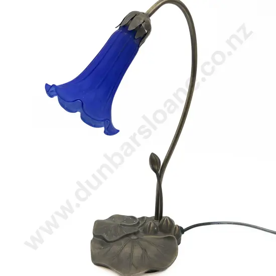 Art Nouveau Style Table Lamp with Blue Glass Shade