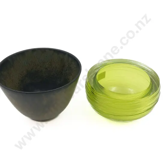 Rebecca Heap Art Glass Bowl Together with Swedish Pottery Bowl