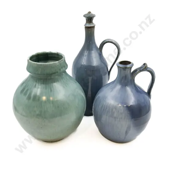 Three Pieces of Glazed Pottery Including Vase and Two Jugs
