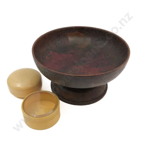 Carved Comport Together with Two Bake-a-Lite Trinket Boxes