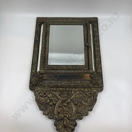 Ornate Brass and Mirrored Vanity Cabinet with Brushes to Interior