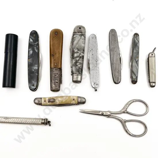 Small Box of Assorted Pocket Knives Etc