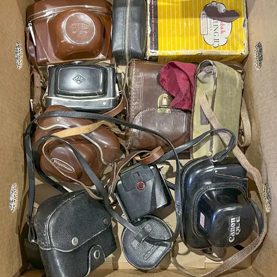Box of Assorted Vintage Cameras Including Cannon