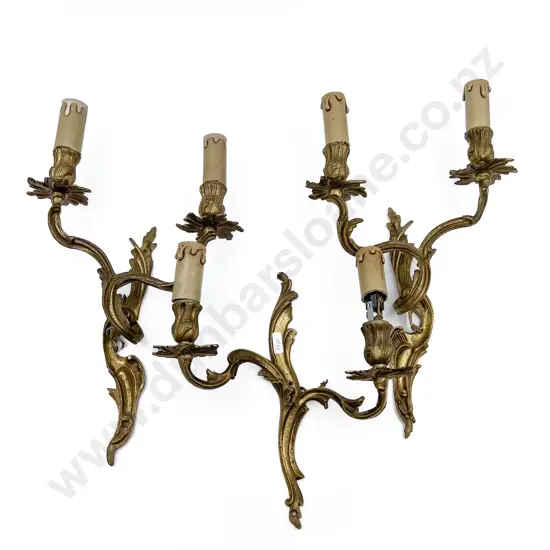 Three Gilt Metal Candelabra Form Wall Lights