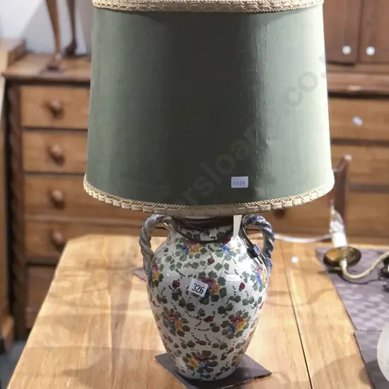 Floral Decorated Ceramic Vase Form Lamp