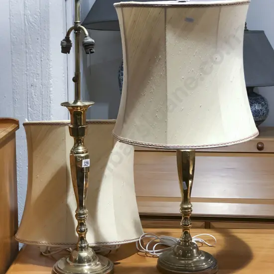Pair Of Brass Two Light Table Lamps (One With Faults)