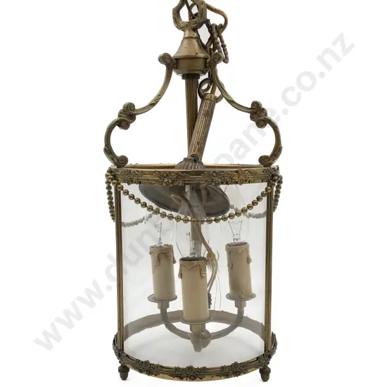 Brass and Glazed Hanging Candelabra Lantern