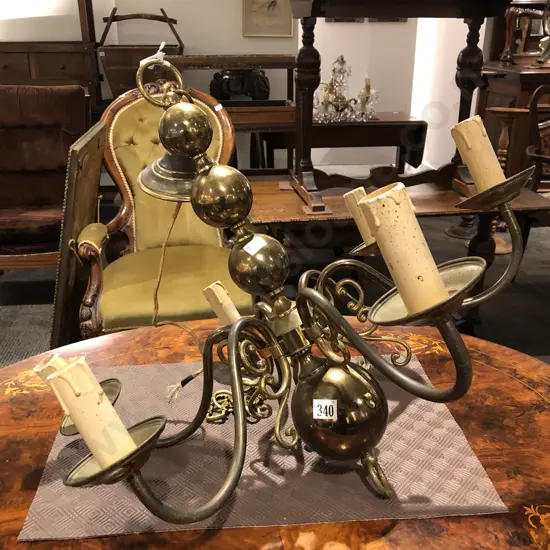 Dutch Style Brass Six Light Chandelier