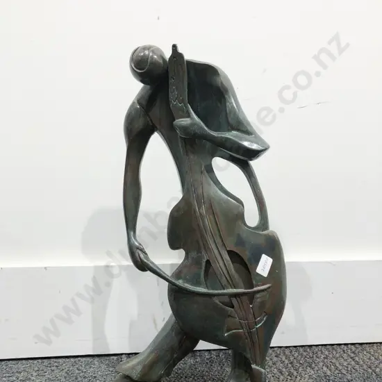 Abstract Bronze Style Sculpture of Musician Playing Cello