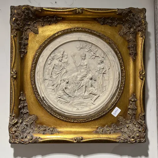 Framed Circular Classical Style Figural Relief