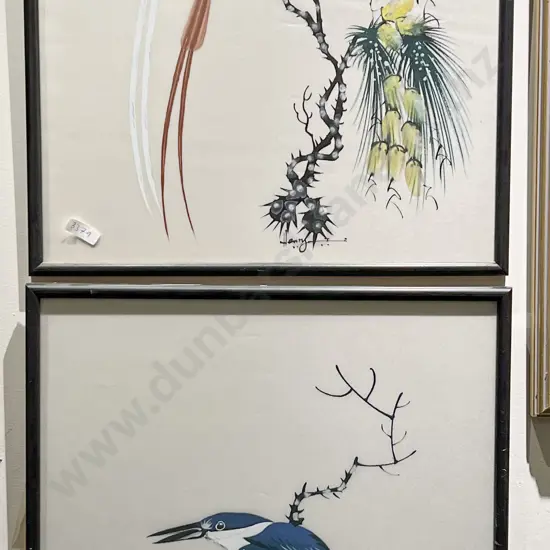 Henry T. - Two Framed Silk Works of Birds