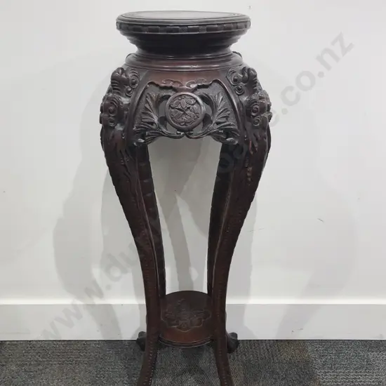 Carved Chinese Rosewood Two Tier Plant Stand