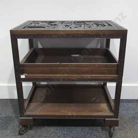 Two Tier Carved Camphor Tea Trolley