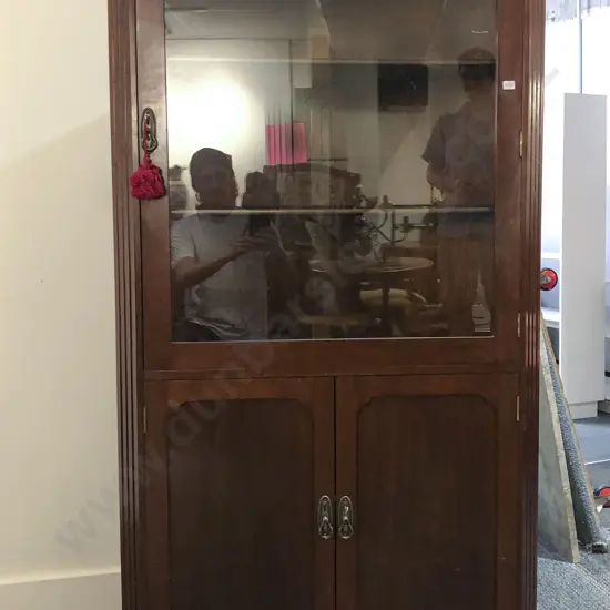 Reproduction Mahogany Glazed Corner Cabinet with Covered Base