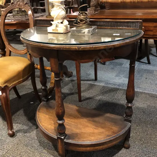 Oak Two Tier D Shaped Occasional Table