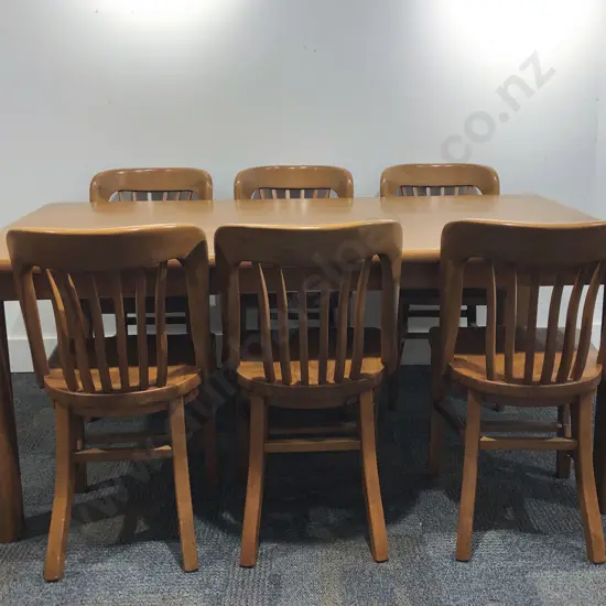 Rimu Rectangular Dining Table with Six Stick Back Dining Chairs