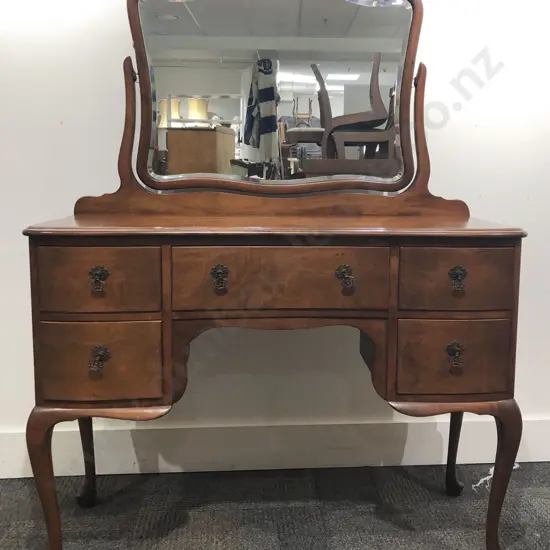 Mahogany Mirrored Dressing Table Together with Dressing Stool