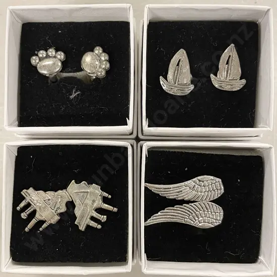 Four Pair White Metal Gents Cuff-Links