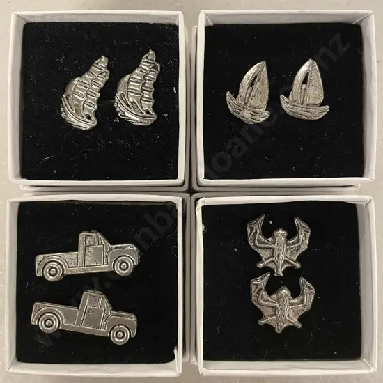 Four Pair White Metal Gents Cuff-Links