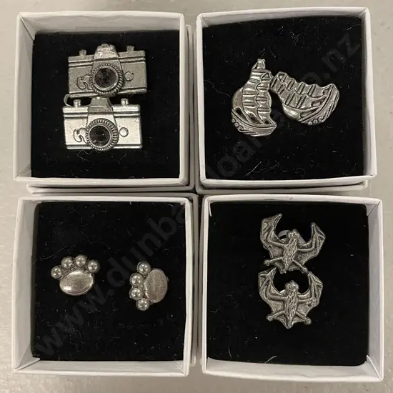 Four Pair White Metal Gents Cuff-Links