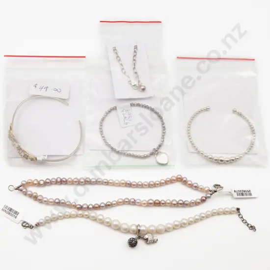 Six S/S and Fresh Water Pearl Bracelets