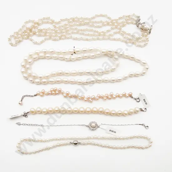 Three S/S & Pearl Bracelets and Three Necklaces