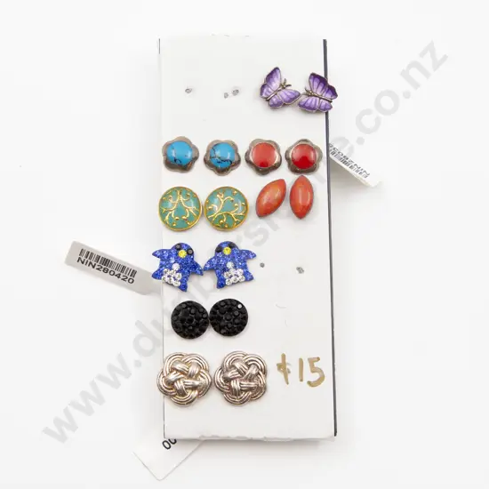 Eight Pair S/S Enamel and Crystal Stud Earrings