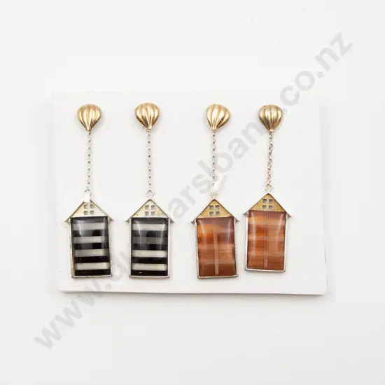 Two Pair S/S and Glass Fancy Pendant Earrings