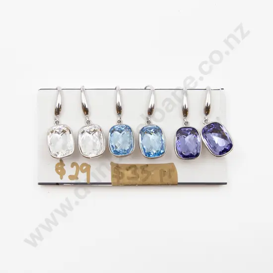 Three Pair S/S and Crystal Pendant Earrings