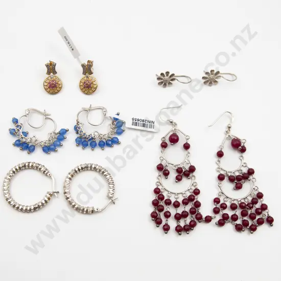 Five Pair S/S Gem and Crystal Earrings
