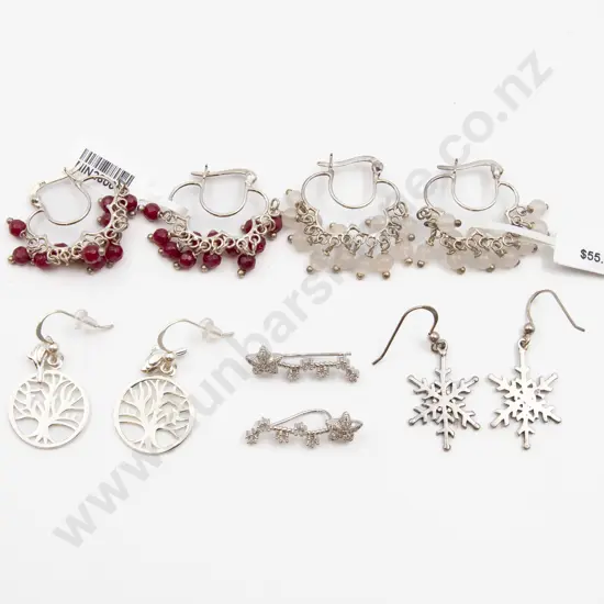 Five Pair S/S Gem and Crystal Earrings