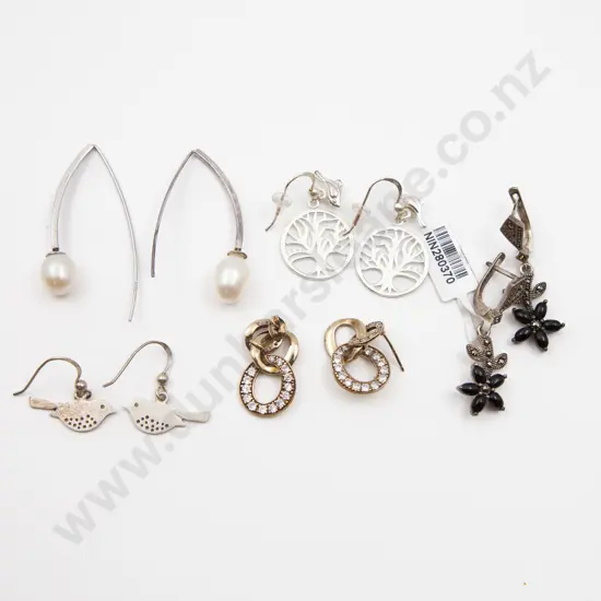 Five Pair S/S Gem and Crystal Earrings