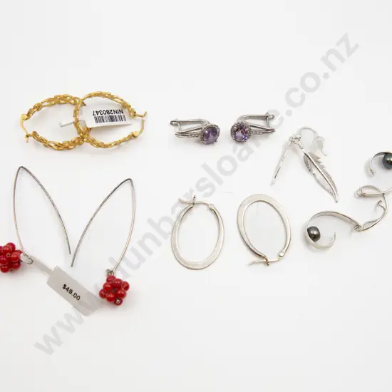 Five Pair S/S Gem and Crystal Earrings
