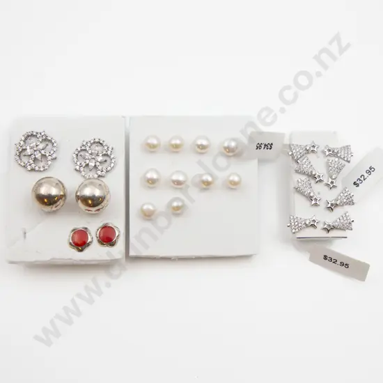 Twelve Pair Pearl and Crystal Stud Earrings