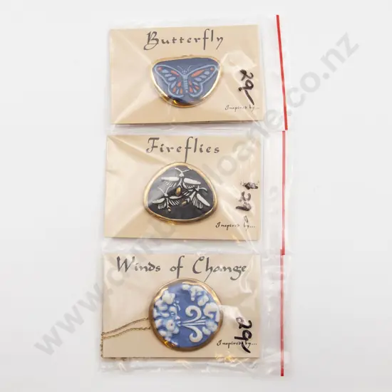 Three Brooke Andrews Florida USA Handcrafted Porcelain Brooches