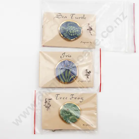 Three Brooke Andrews Florida USA Handcrafted Porcelain Brooches