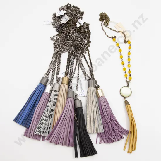 Nine Leather Tassel Pendants on Chain