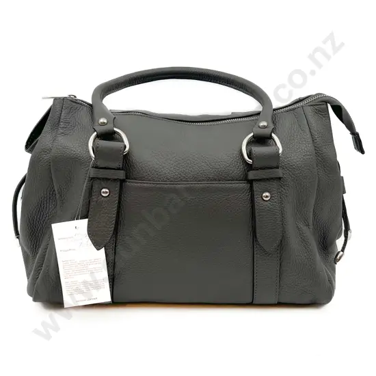 Made in Italy Dark Grey Leather Shopper Tote Bag