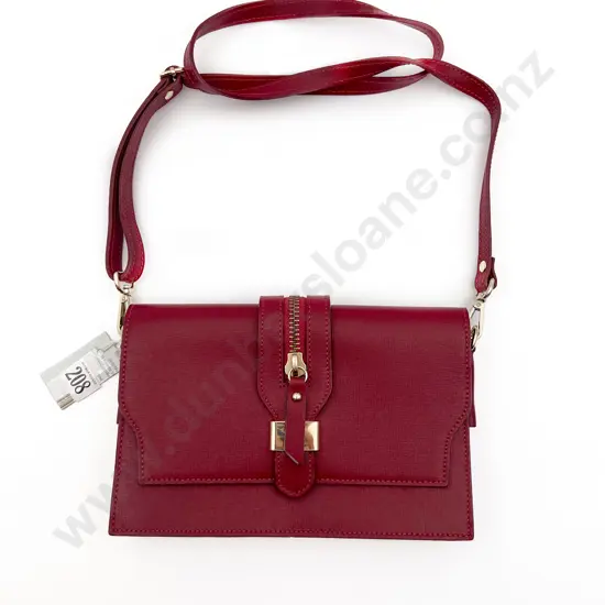 Made in Italy Red Leather Messanger Long Shoulder Strap Bag