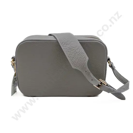 Made in Italy Grey Leather Across Body Strap Bag