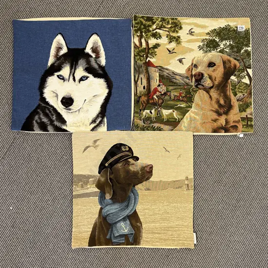 Three Dog Theme Brocade Cushion Covers