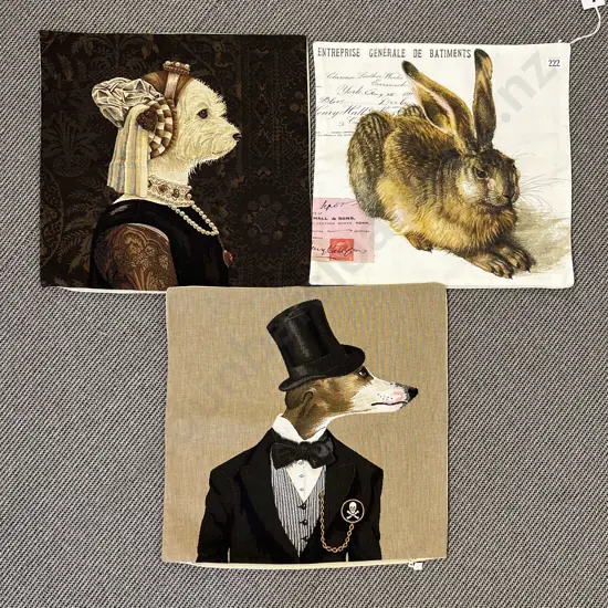 Three Dog and Hare Theme Brocade & Cotton Cushion Covers