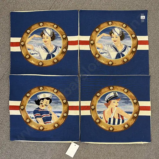 Four Made in Belgium Tapestry Brocade Sailor Girl Cushion Covers