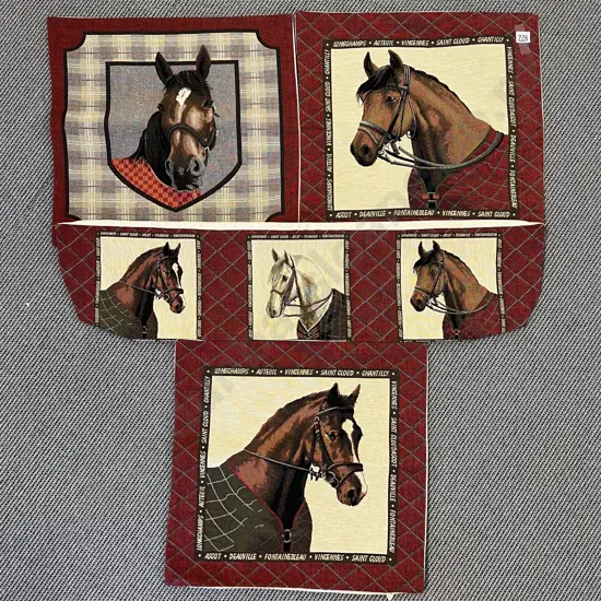 Three Tapestry Brocade Horse Cushion Covers and Bolster Cover