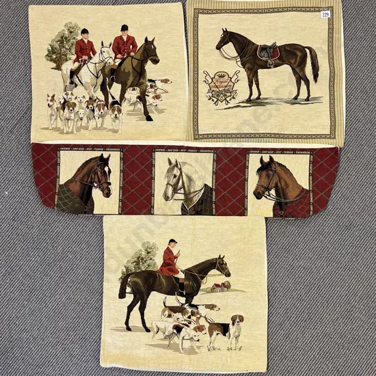 Three Tapestry Brocade Horse Cushion Covers and Bolster Cover