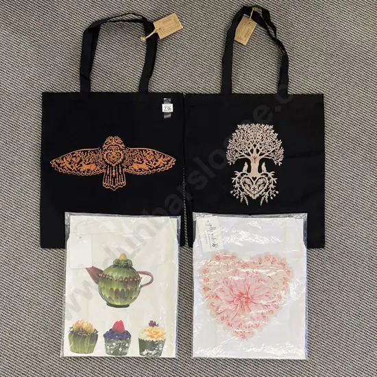 Two Cotton Print Carry Bags and Two Aprons