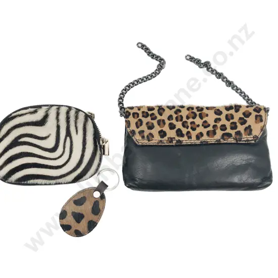 Made in Italy Leather and Imitation Fur Two Purses and Key Tab