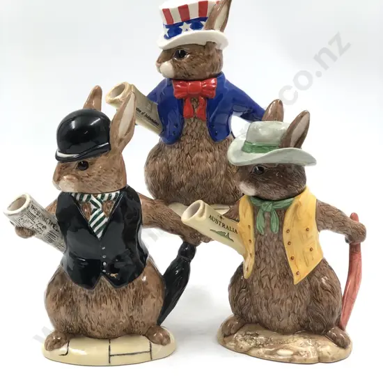 Three RD Bunnykins Teapots of the World