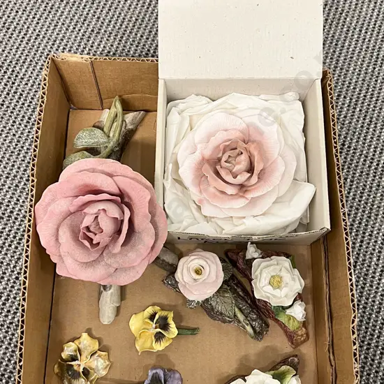 Selection of NZ Hereford & Capodimonte Rose Flower Ornaments